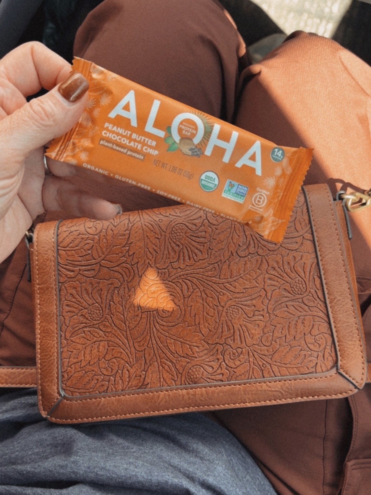 Favorite protein bar / on-the-go snack 

#rachealbrush protein bar, aloha, plant based bar, gluten free bar, soy free bar, dairy free bar, western style, tooled purse, crossbody

#LTKItBag #LTKActive #LTKTravel
