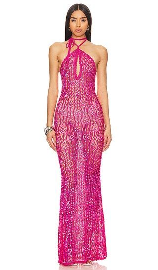 Massie Dress in Paradise Pink | Hot Pink Sheer Dress Pink Sequin Dress Sparkly Dress Sequin Gown | Revolve Clothing (Global)