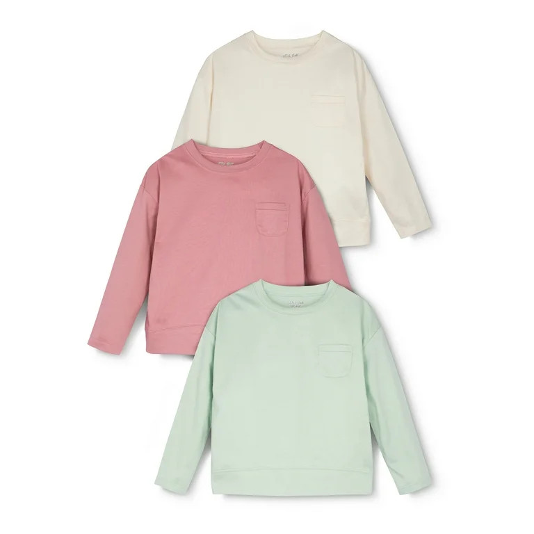 Little Star Organic Toddler Girl 3 Pk Long Sleeve Tees, Size 12 Months - 5T - Walmart.com | Walmart (US)