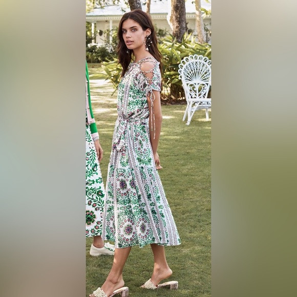 Tory Burch Asilomar white garden party silk dress size 2 shoulder detail | Poshmark