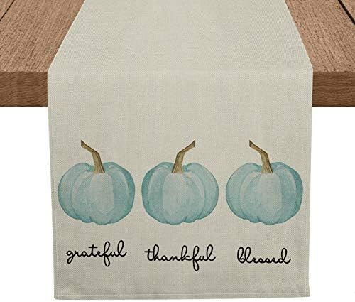 Artoid Mode Grateful Thankful Blessed Pumpkins Table Runner, Seasonal Fall Harvest Kitchen Dining... | Amazon (US)