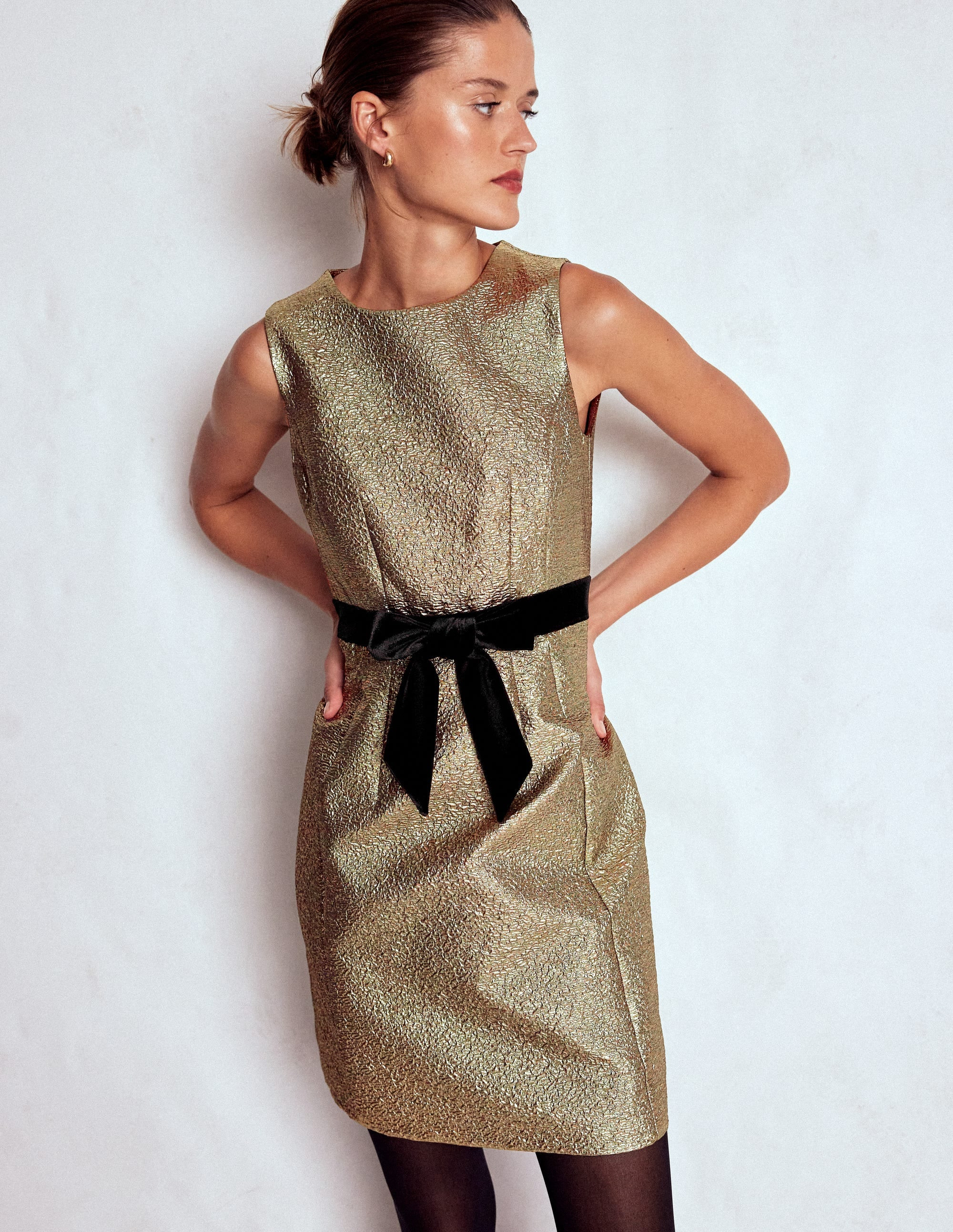 Gold Metallic Shift Dress-Gold Metallic | Boden (US)