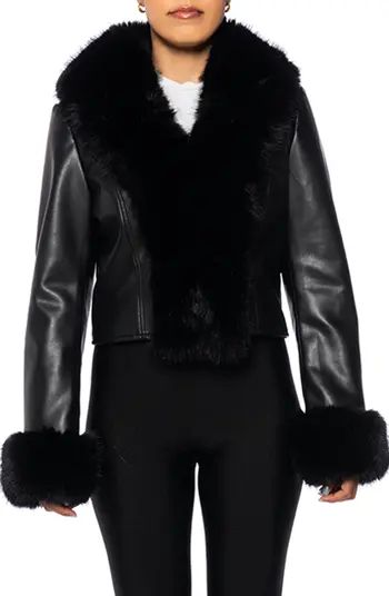 Faux Leather Jacket with Faux Fur Trim | Nordstrom