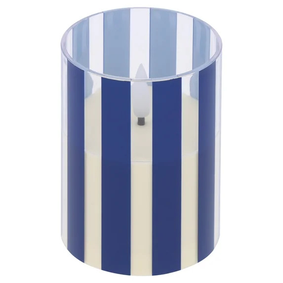 Battery-Operated LED Candle, Warm White, Blue Striped, 4", Patriotic by Way To Celebrate | Walmart (US)
