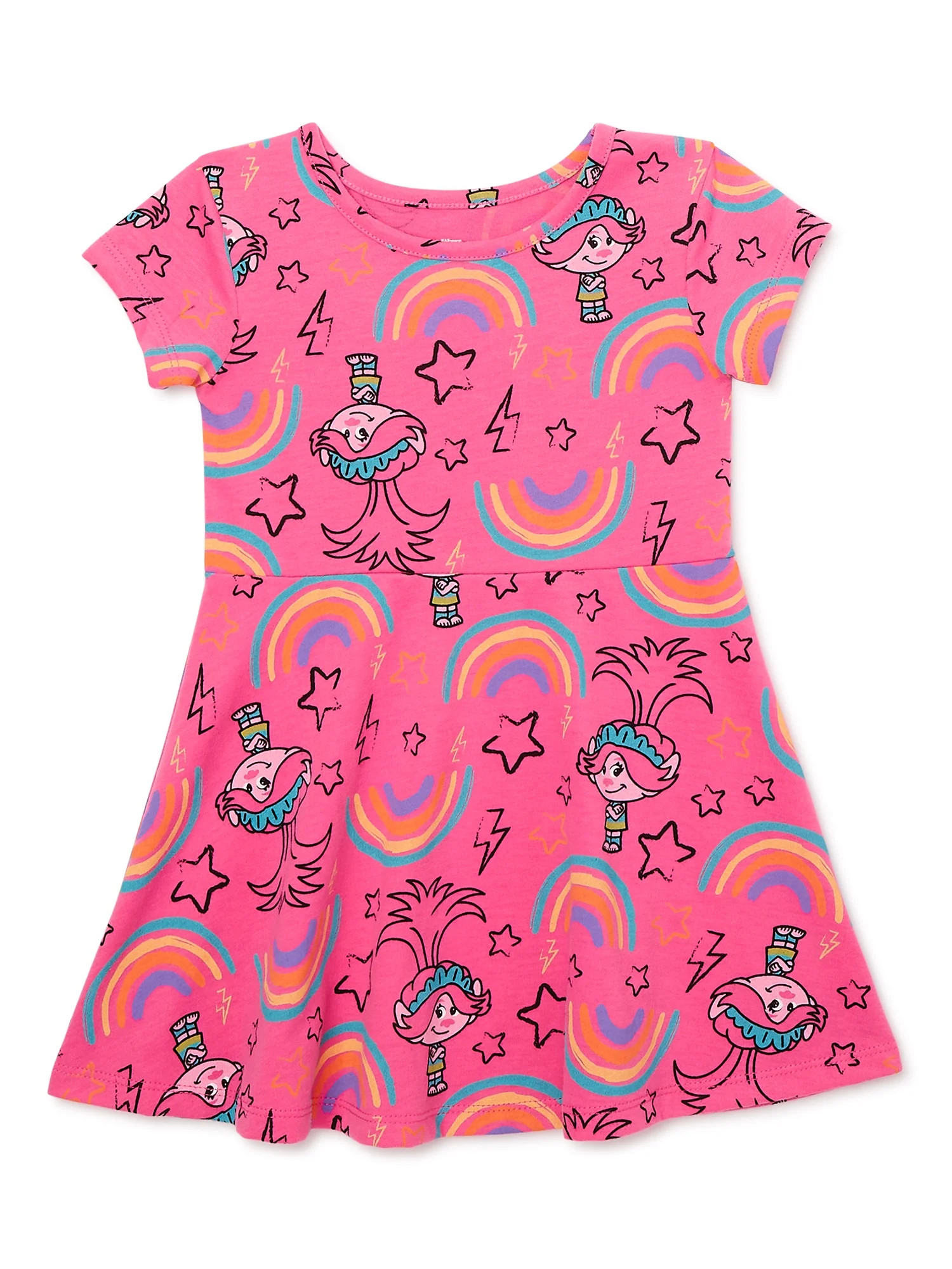 Trolls Toddler Girl Print Skater Dress, Sizes 12M-5T | Walmart (US)