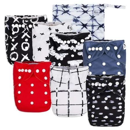 Unisex Baby Cloth Pocket Diapers 7 Pack, 7 Bamboo Inserts, 1 Wet Bag by Nora's Nursery - Cloud Nine | Walmart (US)