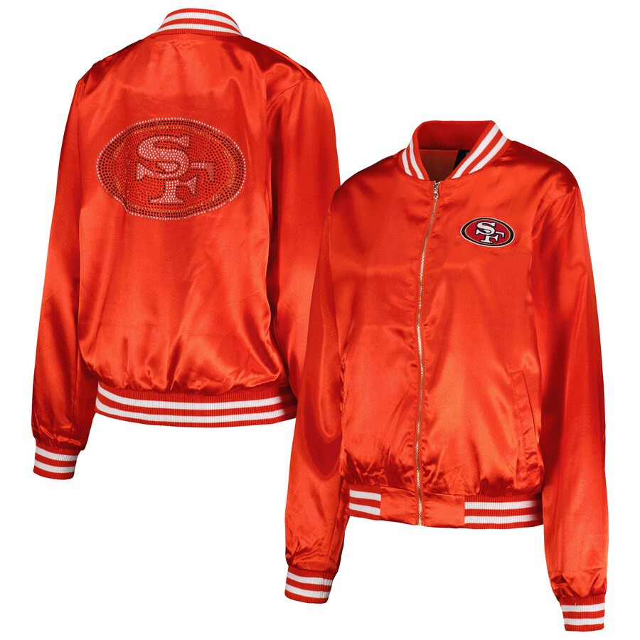 San Francisco 49ers Cuce Women's Rhinestone Full-Zip Varsity Jacket - Scarlet | Fanatics