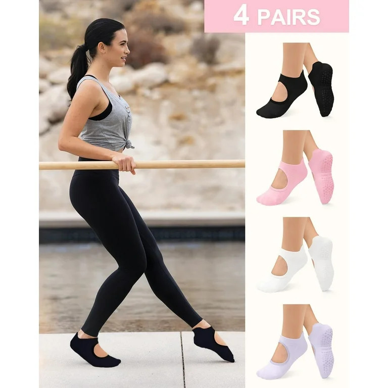 Genreen Pilates Socks for Women Yoga Socks with Grips Open Top Non Slip Grippy Socks for Barre, B... | Walmart (US)