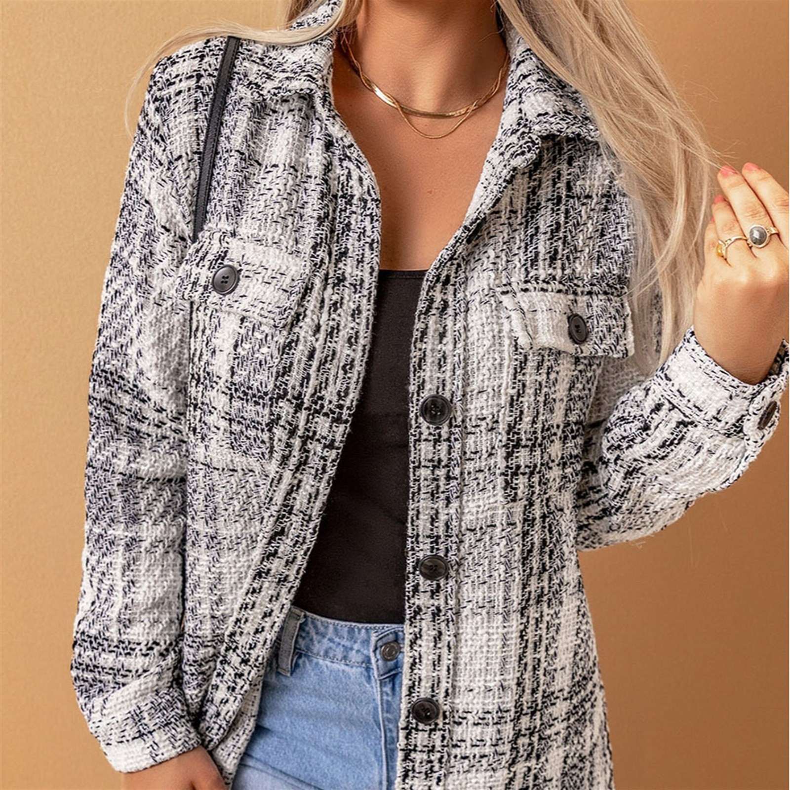 Plaid Print Pocketed Shirt Jacket | Jane