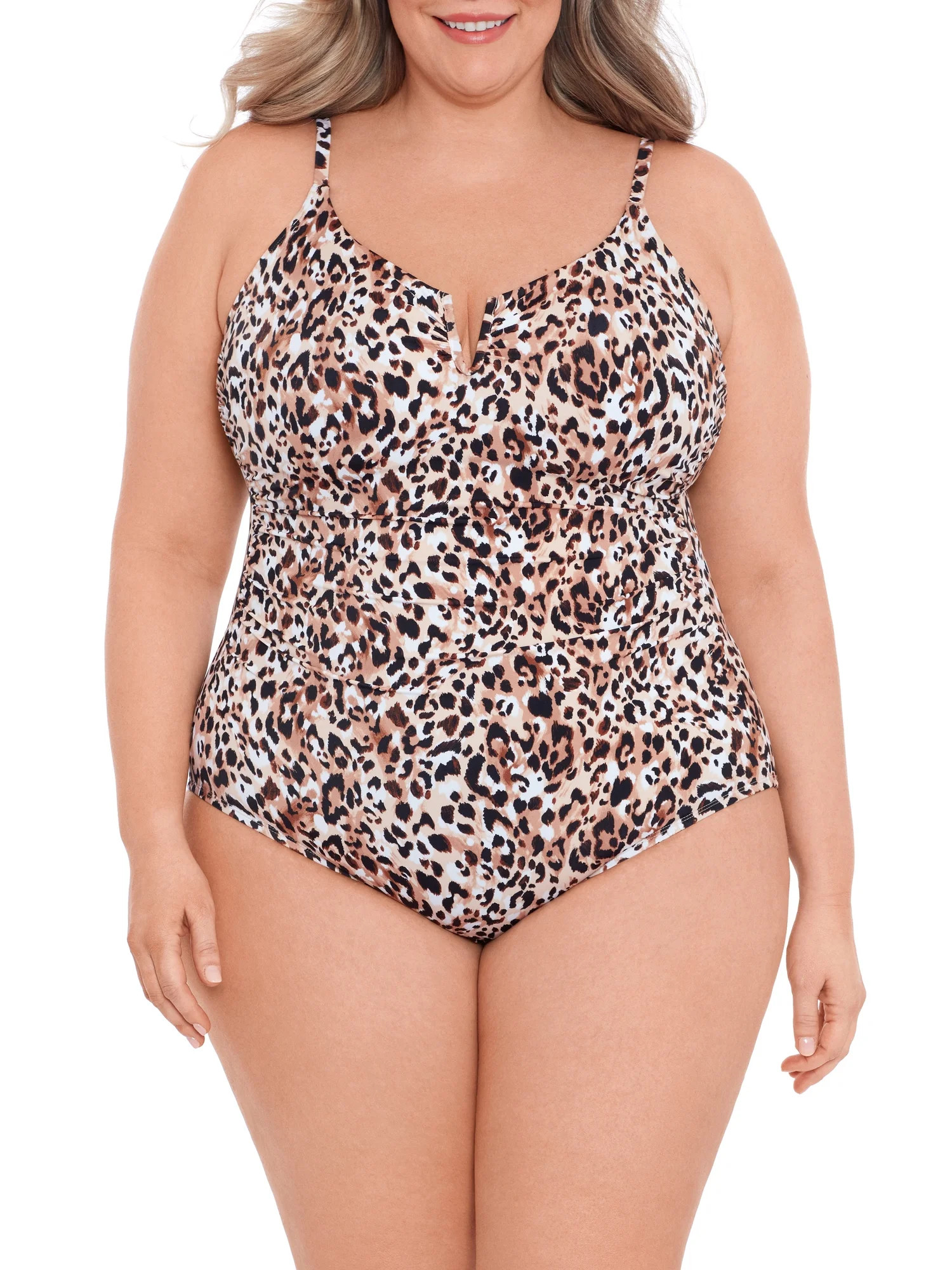 Time and Tru Women's and Women’s Plus Size V Wire Front One Piece Swimsuit | Walmart (US)