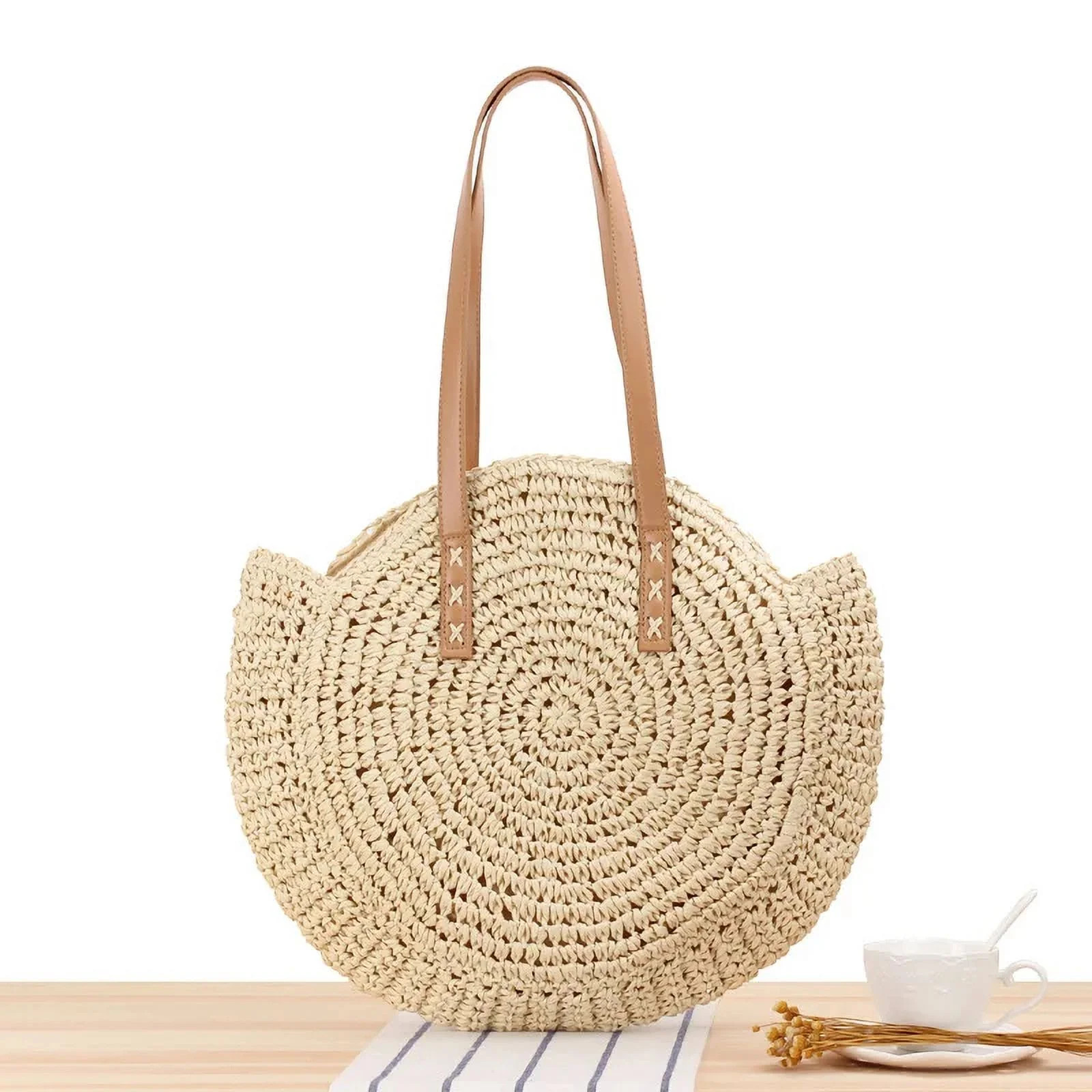 Summer Round Straw Bag For Women Hollow Woven Travel Beach Bag Large Capacity Shoulder Bag Casual... | Walmart (US)