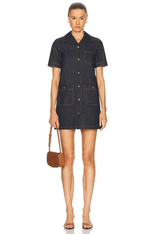 Moncler Button Up Mini Dress in Blue | FWRD 