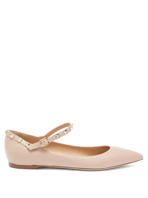 Valentino Garavani - Rockstud Leather Flats - Womens - Nude | Matches (US)