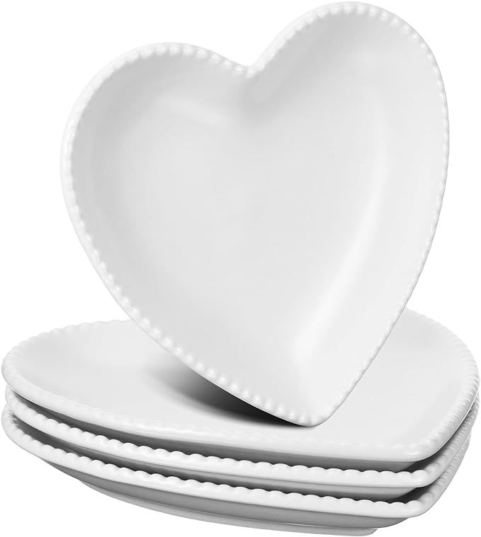 Ziliny 4 Set Valentine's Day Heart Shaped Plates Ceramic Salad Plate Cute Plate Set Steak Plates ... | Amazon (US)