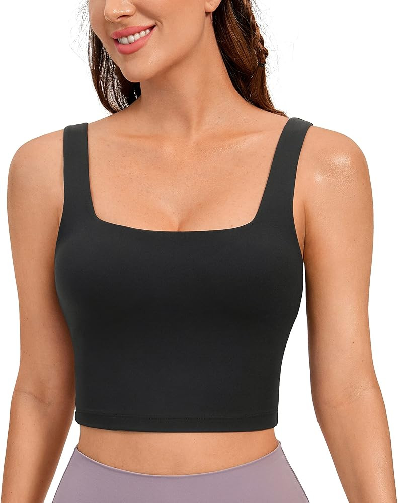 CRZ YOGA Butterluxe Womens Square Neck Longline Sports Bra - Workout Crop Tank Tops Padded with B... | Amazon (US)