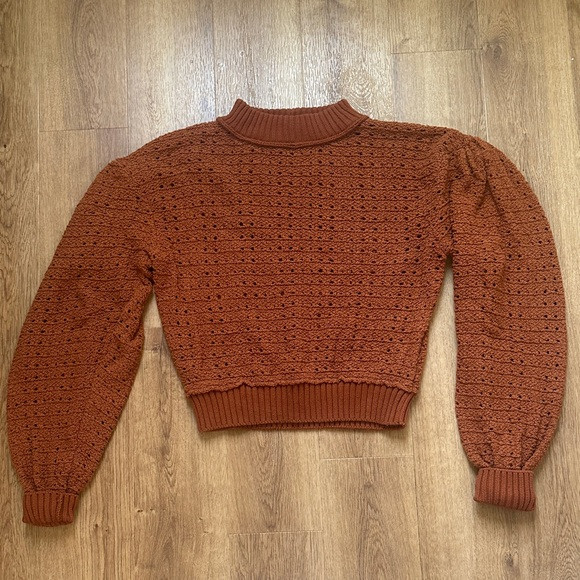 Free People Women's Rust Loose Knit Balloon Sleeve Sweater | Poshmark