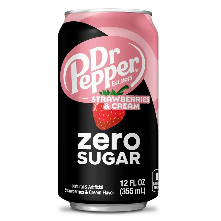 Dr Pepper Zero Sugar Strawberries and Cream Soda Pop, 12 fl oz, 12 Pack Cans | Walmart (US)
