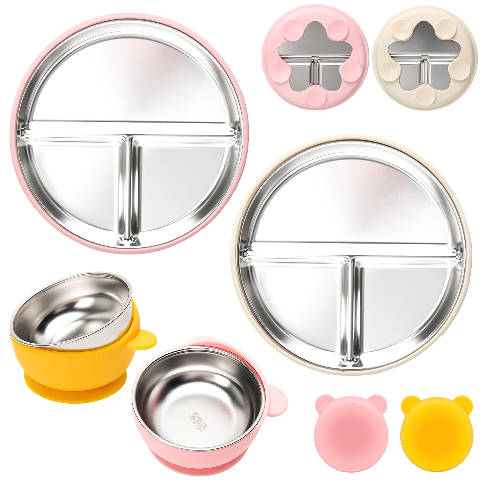 Stainless Steel Baby Plate and Bowls with Suction, Divided Kids Baby Plate and Toddler Bowl with ... | Amazon (US)