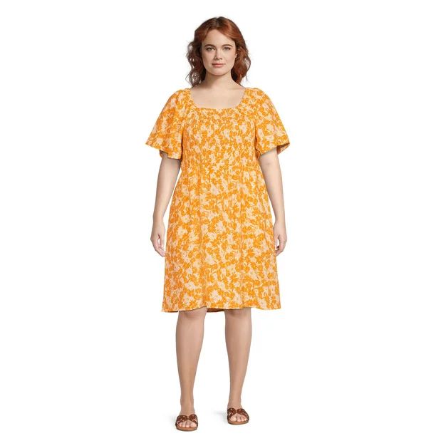 Terra & Sky Women's Plus Size Flutter Sleeve Fit & Flare Dress | Walmart (US)