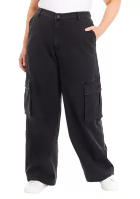 TINSEL Women's Plus Size Denim Elastic Cargo Pants, Black, 16 | Belk