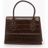 Womens Mini Grab Croc Pu Bag - Brown - One Size, Brown | Boohoo.com (UK & IE)