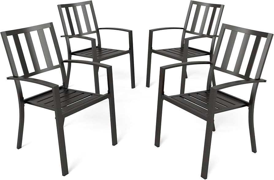 PHI VILLA Metal Outdoor Dining Chairs Set of 4 - Stackable Black Patio Chairs, 300lb Capacity (St... | Amazon (US)