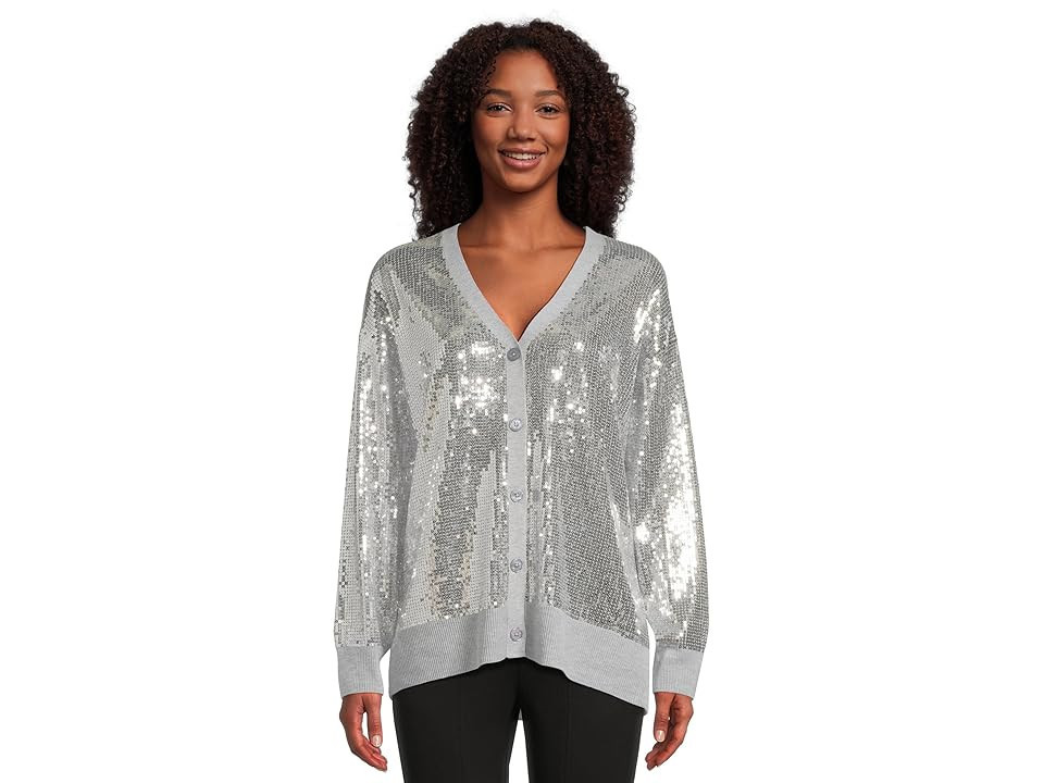 Vince Camuto Cardigan with Sequins Women's Sweater Light Heather Grey : XS, Acrylic/Nylon/Polyester | Zappos