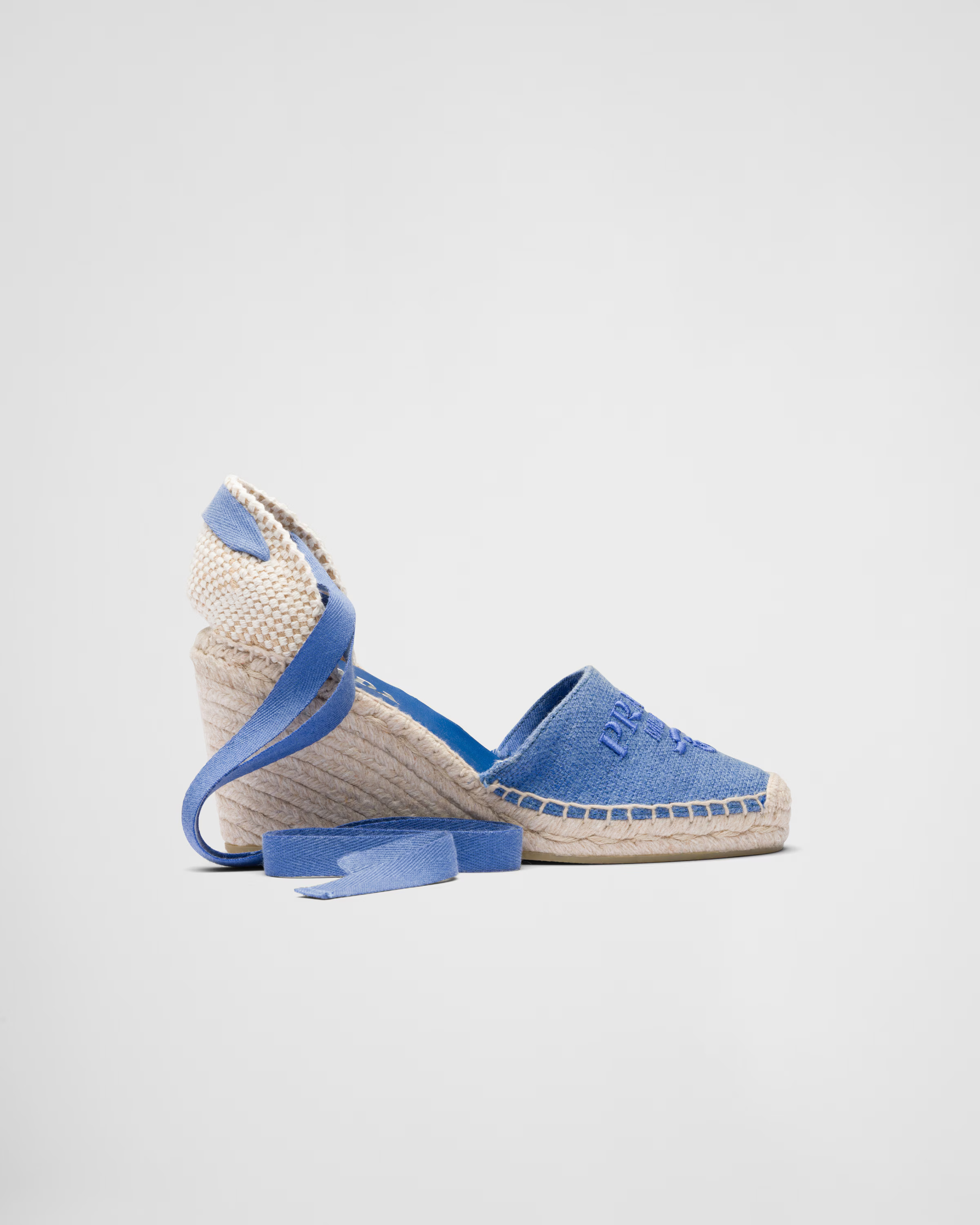 Linen espadrille wedge sandals | Prada Spa US