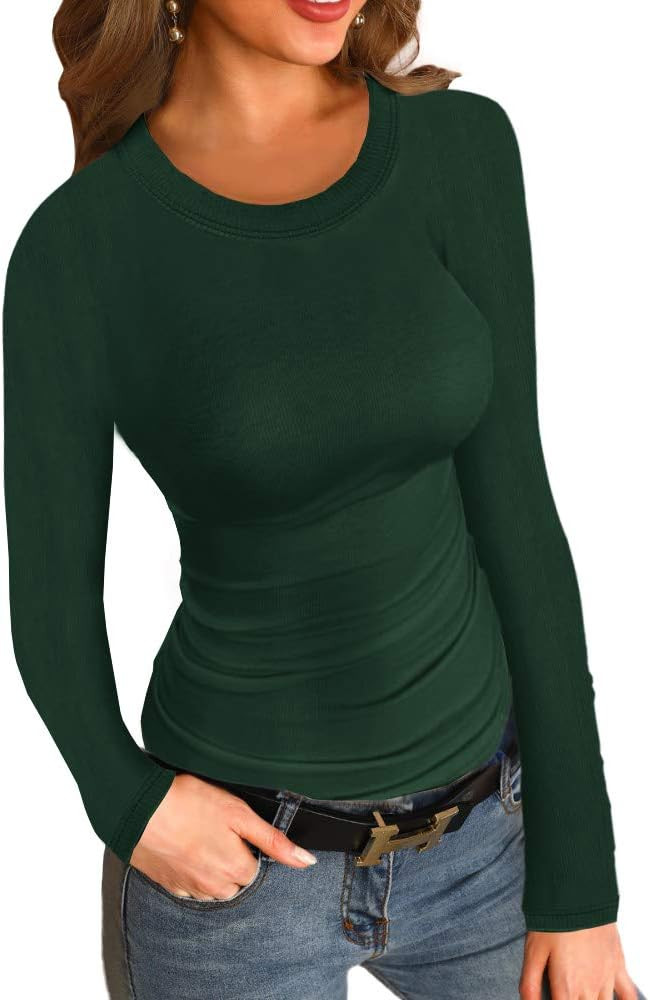 Womens Ribbed Long Sleeve Shirts Tops Fitted Tshirts Basic Slim Fit Tight Tee Shirt Fall Going Ou... | Amazon (US)