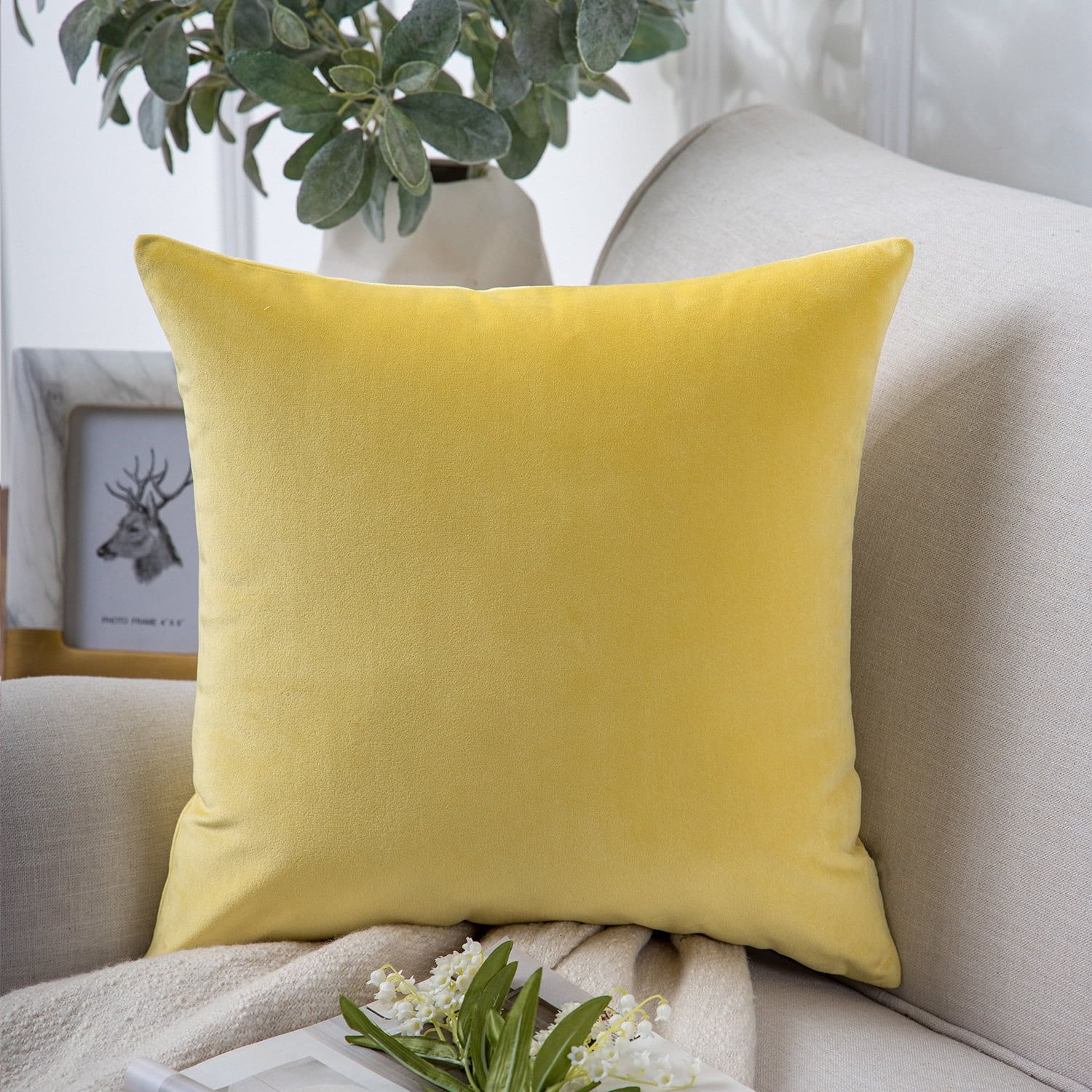 Phantoscope Soft Silky Velvet Series Decorative Throw Pillow, 22" x 22", Yellow, 1 Pack | Walmart (US)