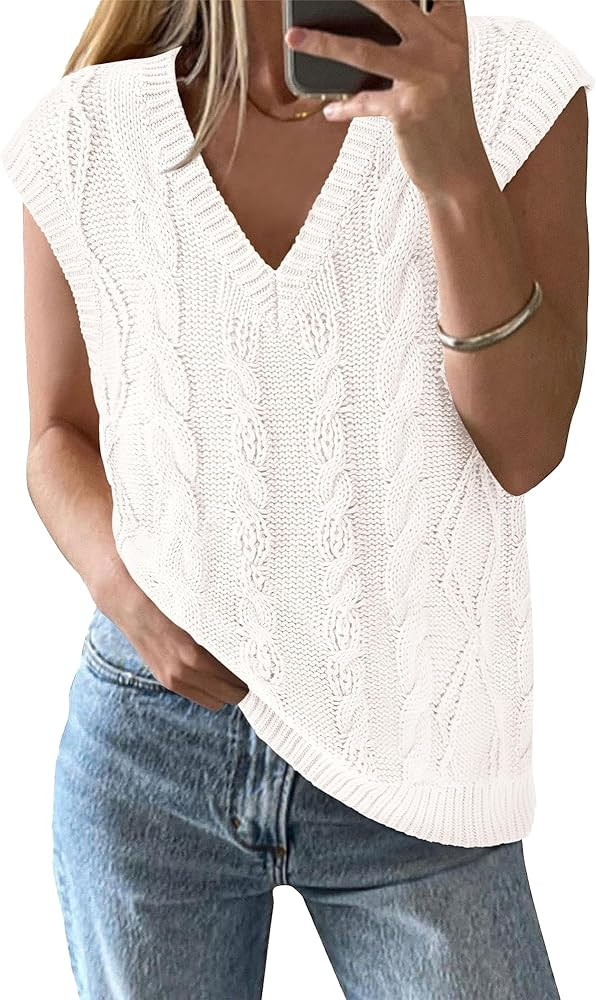 BTFBM Sweater Vest Women Oversized V Neck Cable Knit Casual Pullover Sweaters Fall Outfits 2025 S... | Amazon (US)