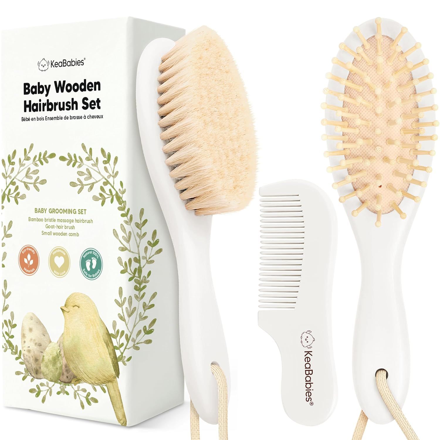 Baby Hair Brush and Comb Set for Newborn - Wooden Baby Hair Brush Set with Soft Goat Bristle, Bab... | Amazon (US)