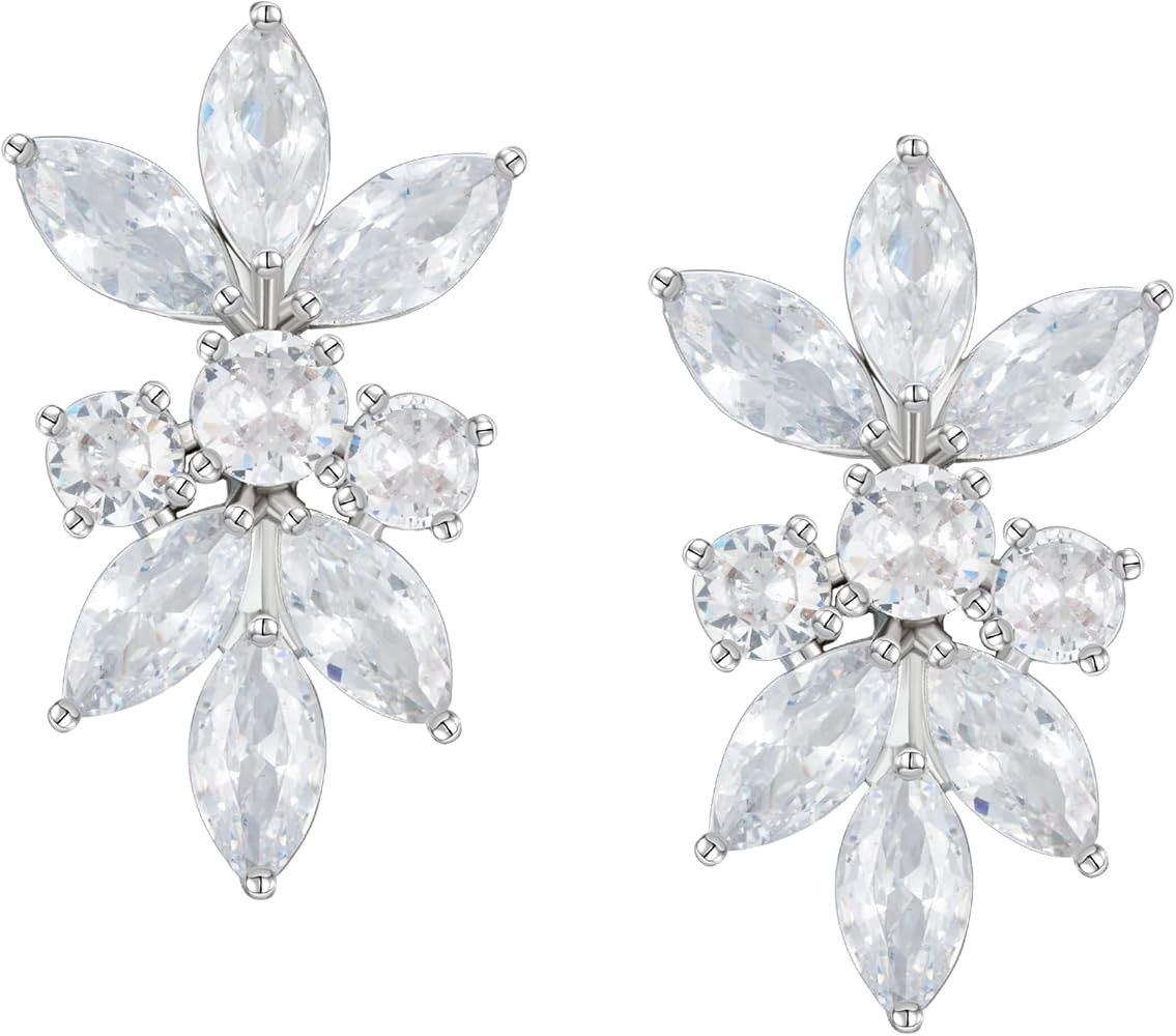SWEETV Marquise Cubic Zirconia Wedding Bridal Stud Earrings for Brides Bridesmaids, Crystal Pearl... | Amazon (US)