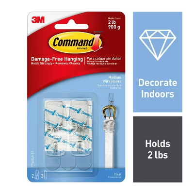 Command Medium Sized Wire Toggle Decorative Hook Clear: Adhesive Hooks, 2 Pack, 2 lb Capacity, Plastic, 2.169" Height | Target