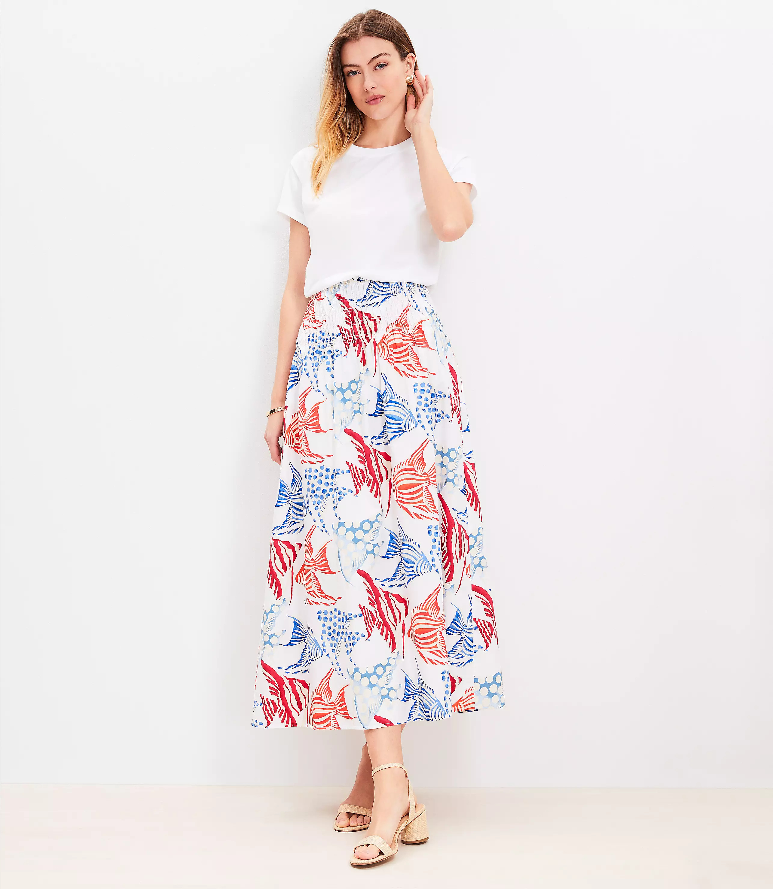 Fish Poplin Smocked Maxi Skirt | LOFT