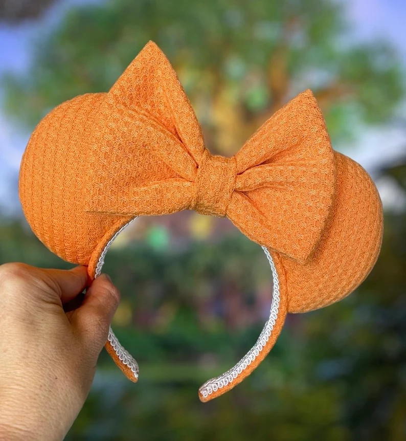 Orange Waffle Knit Mickey Ears, Solid Color Minnie Ears, Textured Ears, Soft Ears, Aesthetic Ears... | Etsy (US)