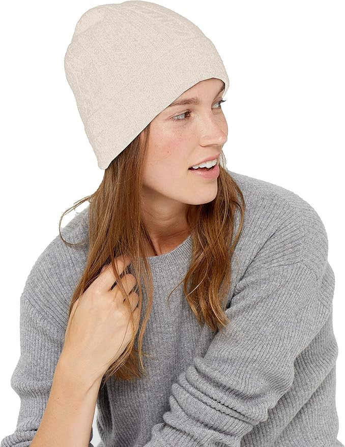State Cashmere Unisex Cable Knit Cuffed Beanie 100% Pure Cashmere Foldover Hat | Amazon (US)