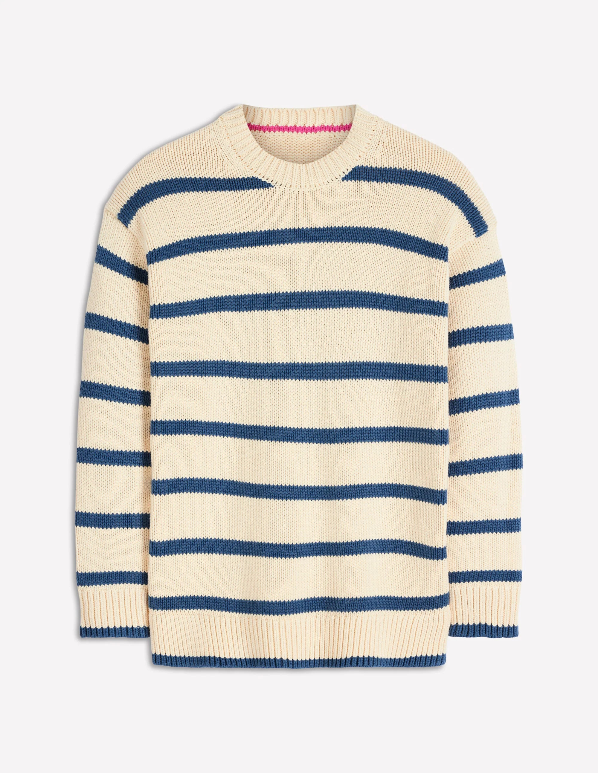 Lucy Oversized Cotton Jumper-Almond Milk/ Denim Blue Stripe | Boden (US)