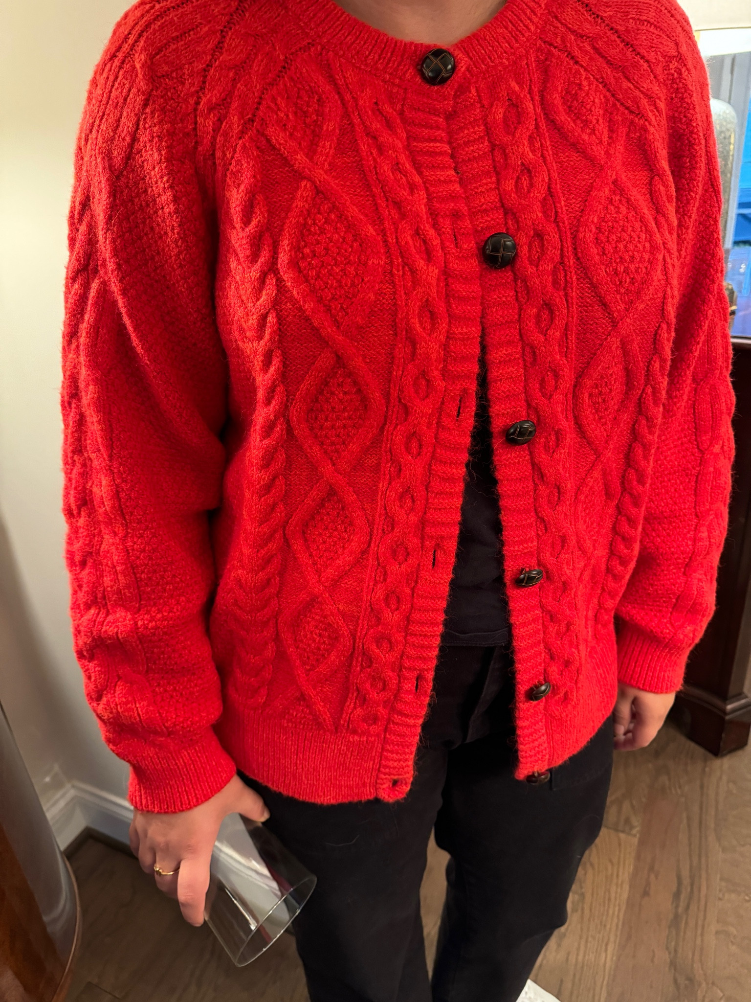 Such a cute red cardigan on my sister under $100! 