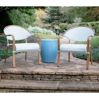 Monticello 3-Piece Blue and White Wicker Outdoor Bistro Set | The Home Depot