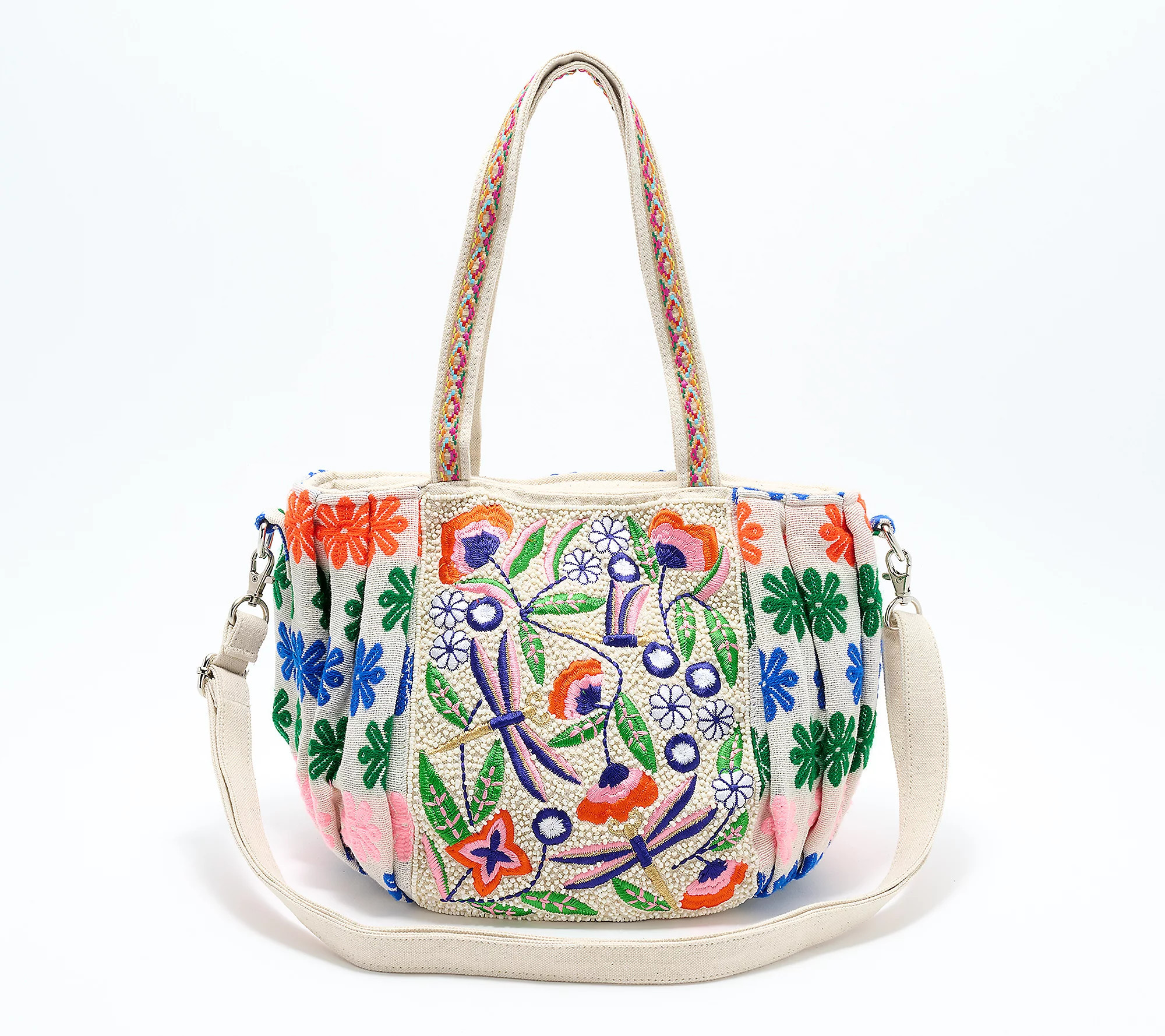 America & Beyond Beaded Ruched Tote with Crossbody Strap | QVC