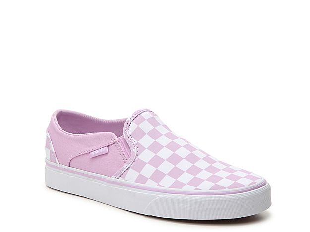 Vans Asher Checkered Slip-On Sneaker - Women's - Lilac/White | DSW