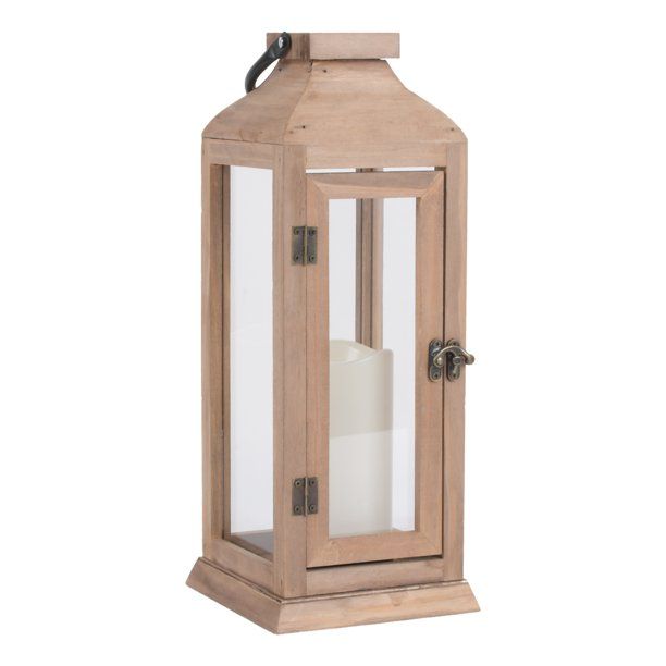 Better Homes & Gardens 15" Battery Operated Outdoor Natural Wood and Glass Lantern with Removable... | Walmart (US)