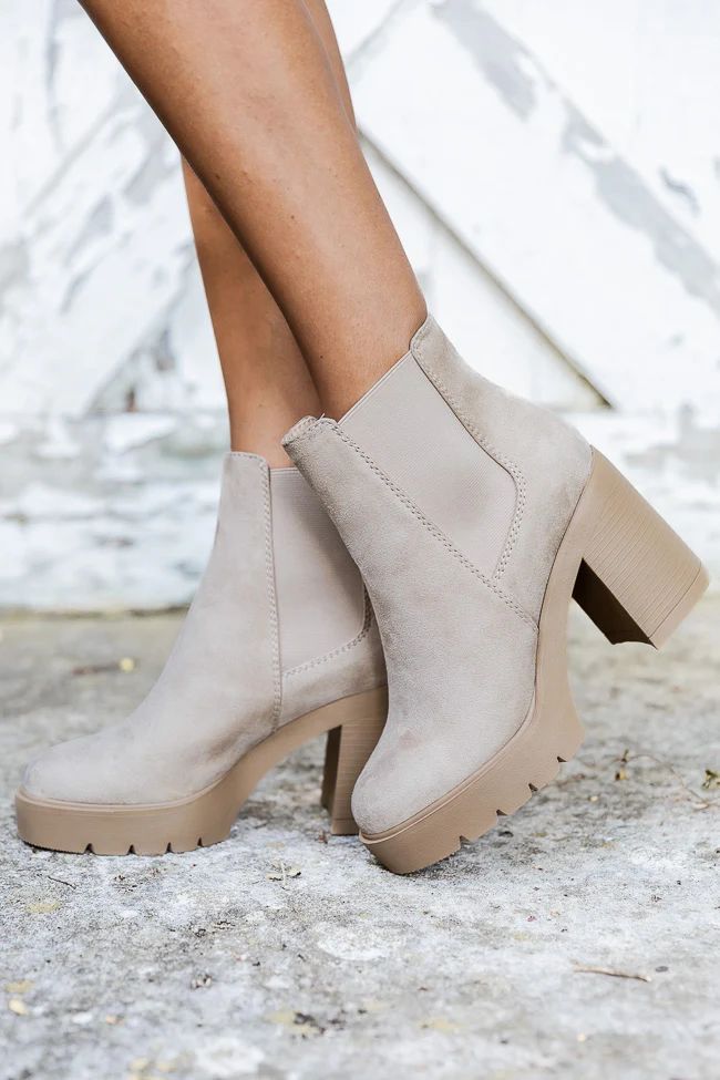 Barbra Beige Suede Platform Booties | Pink Lily