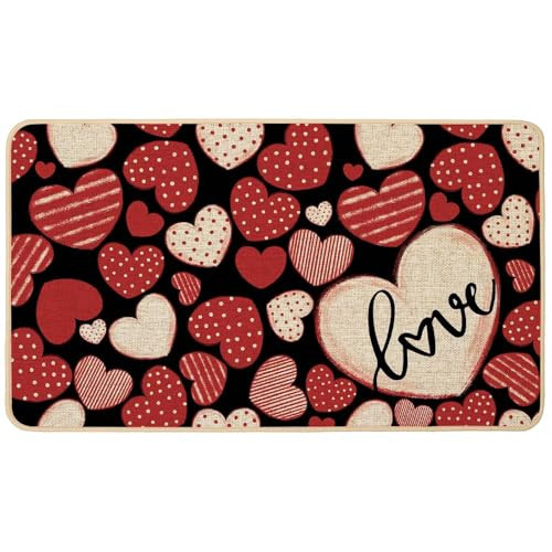 Baccessor Valentines Day Door Mat, Red Beige Stripe Love 17x29 inch Decorative Front Doormat Indoor Outdoor Non Slip Rubber Backing Seasonal Anniversary Wedding Entryway Kitchen Floor Decoration | Amazon (US)