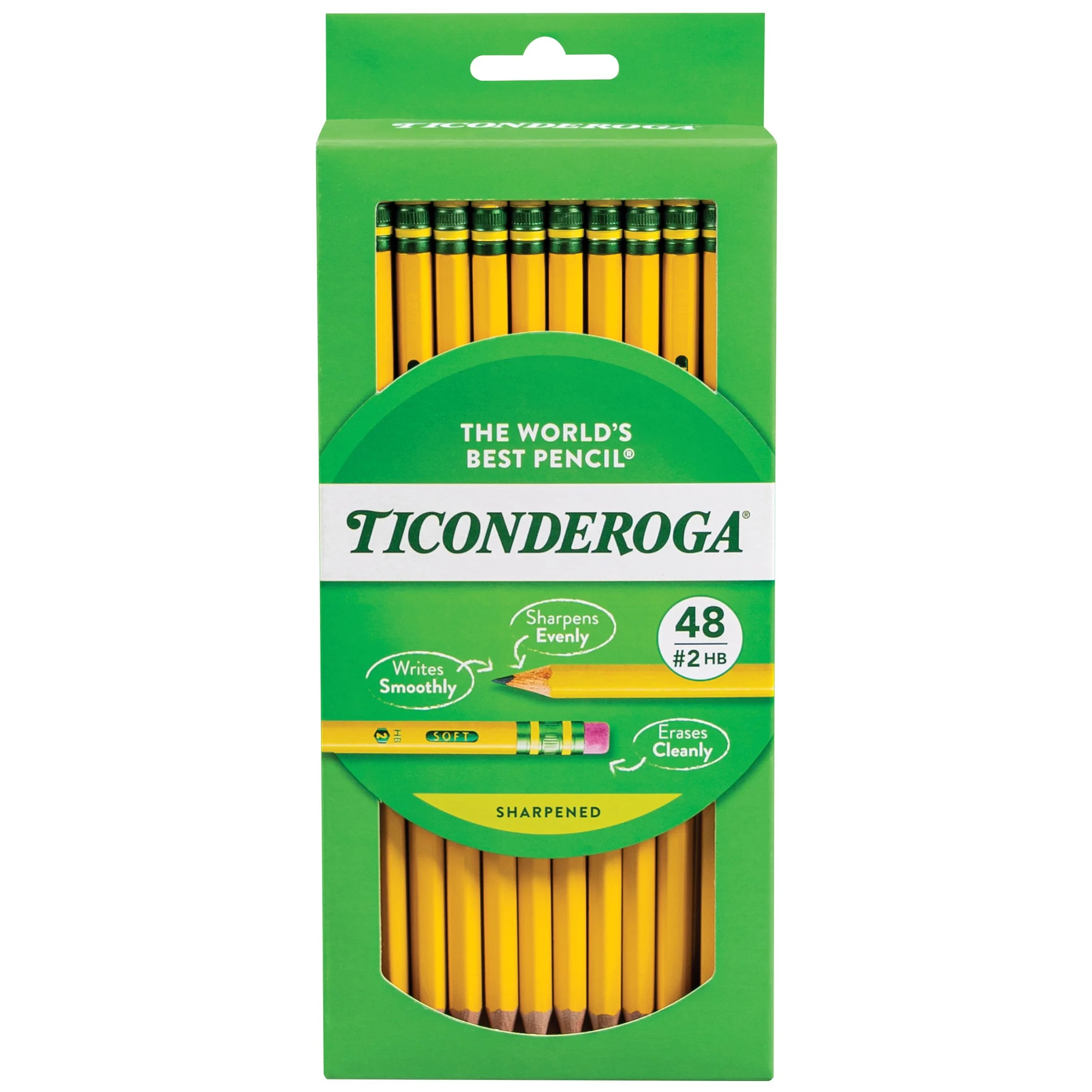 Ticonderoga Wood Pencils, Presharpened, #2 HB .3 mm Lead, Yellow, 48 Count | Walmart (US)