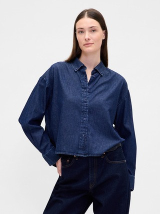 UltraSoft Denim Straight-Hem Crop Shirt | Gap (US)