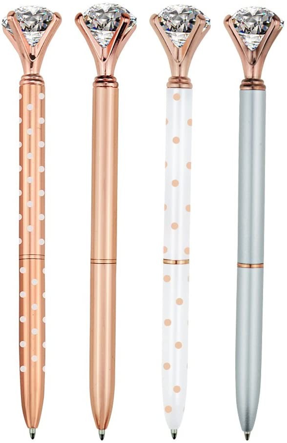 4 Pcs Rose Gold Pen with Big Diamond/Crystal,Metal Ballpoint Pen,Rose Gold White and Silver,Schoo... | Amazon (US)