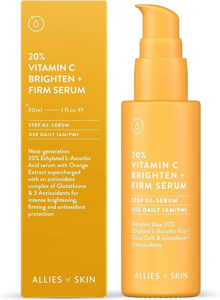 Allies of Skin 20% Vitamin C Brighten + Firm Serum: 20% Ethylated L-Ascorbic Acid + Orange Extrac... | Amazon (US)