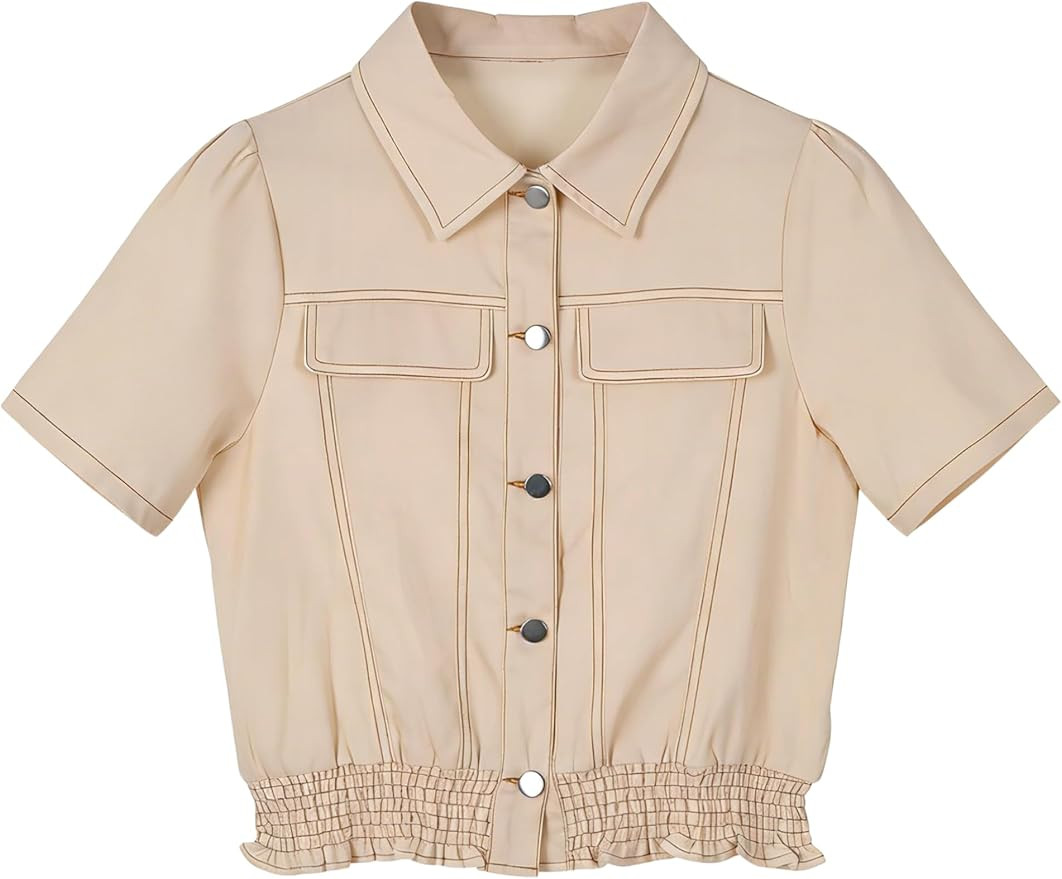 Omoone Women's Short Sleeve Denim Shirt Peplum Ruffle Hem Denim Crop Top Jackets Cowgirl Outfits | Amazon (US)
